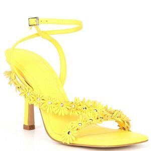 Gianni Bini Bekkah Daisy Leather Square Toe Dress Sandals Size 5M